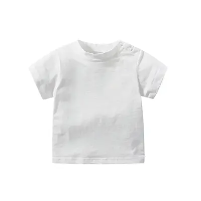 Baby-Kurzarmshirt, Rundhals, Schulterknöpfe, Baumwolle, einfarbig