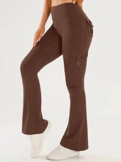 Women's Multi-Pocket Flared Cargo Yoga Pants for Outdoor Sports - 6