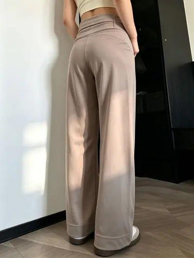 High-Waisted Drape Wide-Leg Yoga Pants for Women, Loose Straight Cut - 10