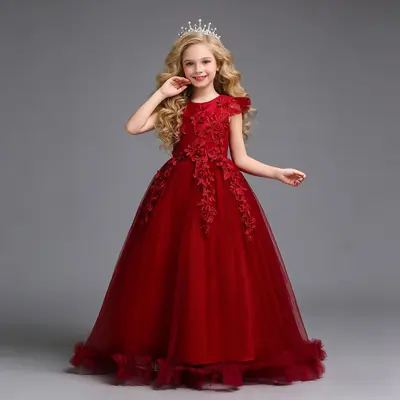 Girls Long Princess Dress, Summer, Medium and Large Children, Performance Wear - 8