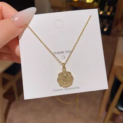 Kore tarzı zirkon kare kolye, titanyum çelik, kadın - 13