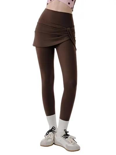 Women's Fake Two-Piece High-Waist Sports Pants, Peach Butt-Lift, Opaque