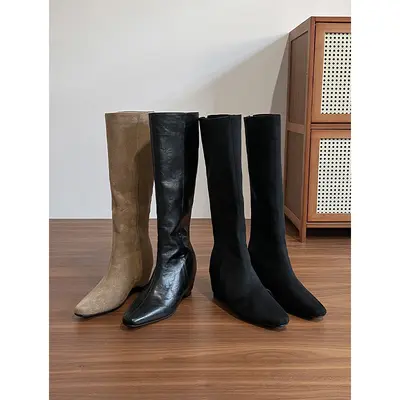 Damen-Overknee-Stiefel in Schwarz, 7 cm versteckte Absatzerhöhung, gefüttert