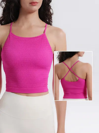 Women's Seamless One-Piece Cup Sports Bra, Shockproof Open-Back Yoga Tank Top - 2
