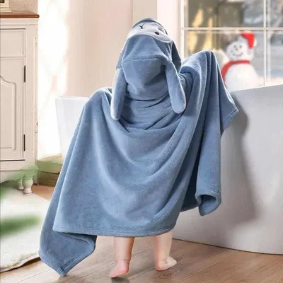Çocuk banyo havlusu tip A bebek kapüşonlu giyilebilir bornoz mercan kadife karikatür bebek yüzme banyo pelerini toptan - 11