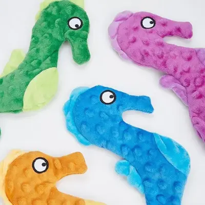 Seahorse Plush Dog Toy with Squeaker, Chew-Resistant