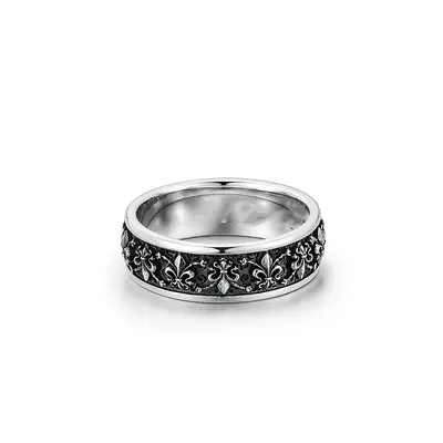 Chiba silver iris flower ring for men adjustable open