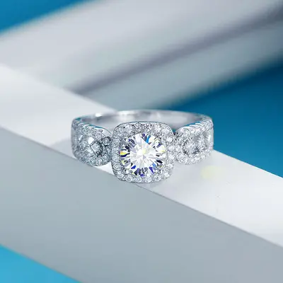 S925 Sterling Silver Lace Princess Cut Moissanite Ring for Women, Wide Band