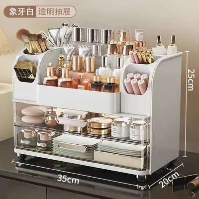 Desktop cosmetics storage box with mirror design - 10