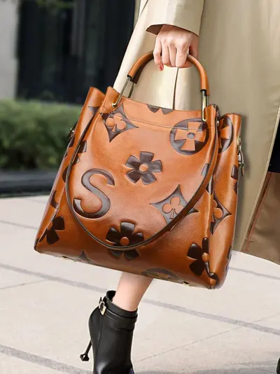 Women's Large Embossed Bucket Bag with Inner Tote