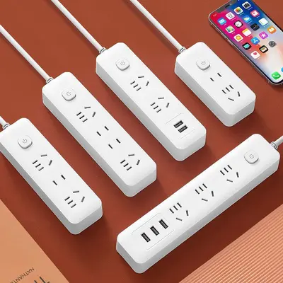 Multi-Function USB Power Strip for Home, Multiple Outlets, Long Cord Extension Board for Office, Individual Switch Control, Wiring Socket Board