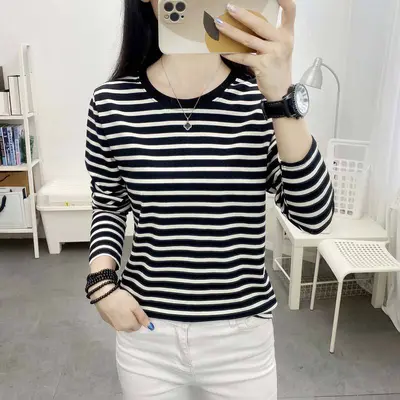 Damen-T-Shirt Langarm gestreift, große Größen, locker - 10