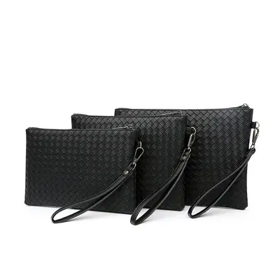 Men's Woven Hand Bag, Large Capacity Soft Leather Clutch Envelope Bag - 7