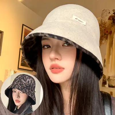Korean-Style Double-Sided Bucket Hat, Autumn Winter Thickened, Women's