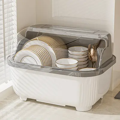 Kitchen storage box large capacity with draining rack - 3