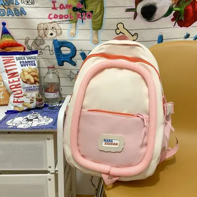 Autumn Color-Block Student Backpack Japanese Minimalist Contrast Unisex School Bag Campus Lightweight Burden-Reducing Large Capacity - 5