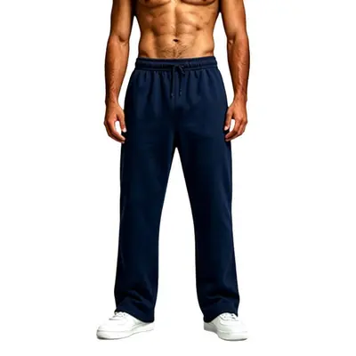 Men's Solid Color Drawstring Wide-Leg Pants, Autumn Winter Fleece - 13