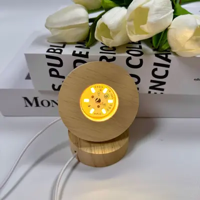Gerçek Ağaçtan Işılı Tabanı USB Mini Gece Lambası 6cm Kauçuk Ağacı Oval Lamba Tabanı Yedi Renkli Degrade - 11