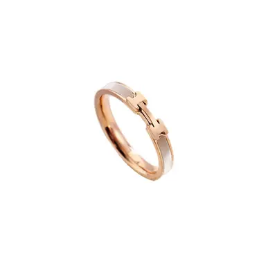 H şeklinde titanyum çelik yüzük kadınlar için, rose gold - 6