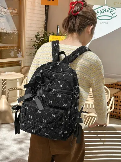Bow Print School Backpack for Junior and Senior High School Students - 4