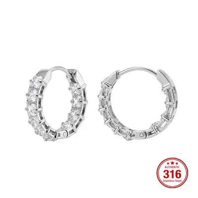 Zirkon Kaplamalı 316 Paslanmaz Çelik Klips Küpe Küçük Chanel Tarzı - 8