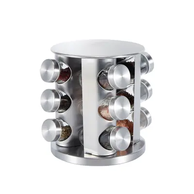 360-degree rotating spice rack, multifunctional stainless steel spice storage shelf, multi-tier spice jar storage set - 11