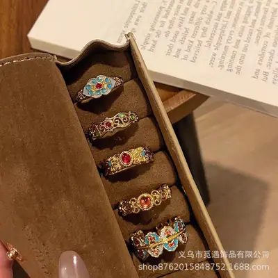 Dört yapraklı açık halka, yeni Çin tarzı, emaye, kadın lüks yüzük - 6