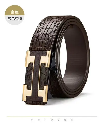 TikTok New Men's Crocodile Pattern Toothless Automatic Buckle Underwear Work Belt Fashion Pants Belt Personalized Leather Belt - 7