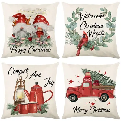 Weihnachtsfeierliche Kissenbezug-Kombination, Plüschstoff, Heimsofa-Rückenkissen, Auto-Lendenkissen, dekorativer Kissenbezug - 4