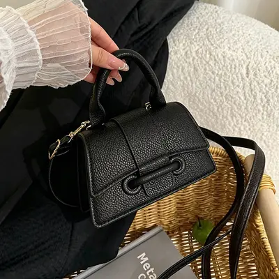 Retro Women's Shoulder Bag, Autumn Winter Style, Small Square Drawstring Bag - 3