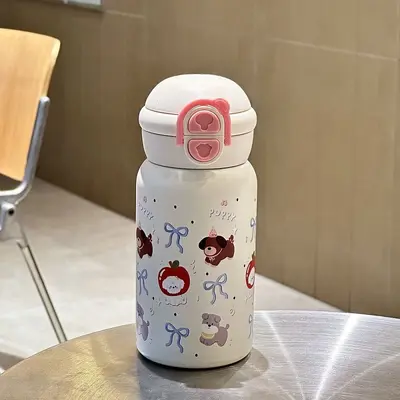 Minimalist kadın termos bardak pipetli 500 ml su şişesi - 10