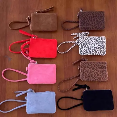 Women's Suede Coin Purse, Neck-Strap Mini Bag with ID Card Slot, Korean Style 2026