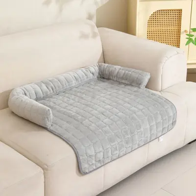 Flannel Quilted Embroidered Pet Bed, Machine Washable, Scratch-Resistant - 8