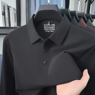 Men's Long-Sleeve Seamless Polo Shirt, Thickened Base Layer, Autumn Winter - 8