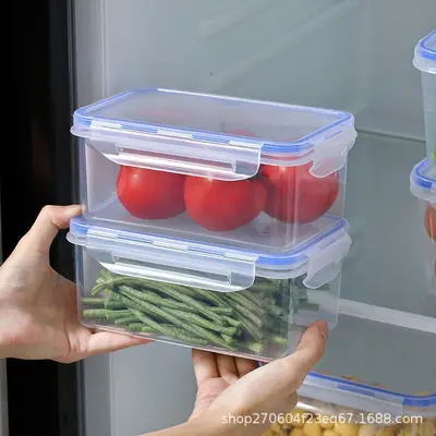 Lebensmittelqualität Kühlschrankbehälter für Gemüse Mikrowellen-hitzebeständige Kunststoff-Essensbox Obst-Lagerbehälter rechteckig mit Deckel versiegelt