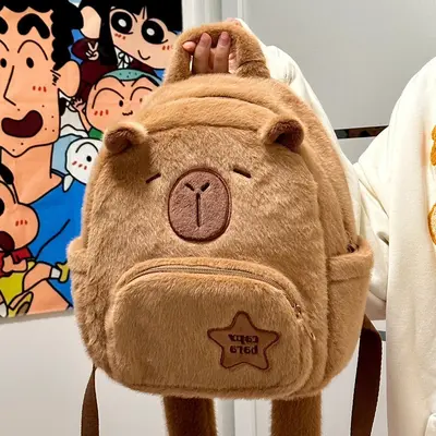 Capybara plush backpack, cute, fur design, student - 7