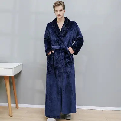Damen-Nachthemd Herbst und Winter Lang Korallen-Fleece Plus Samt Verdickt Doppel-Bademantel Flanell Herren-Pyjama Winter Hauskleidung - 13