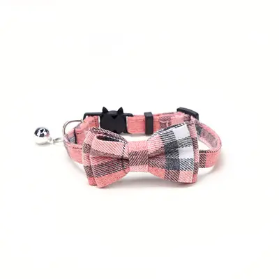 British plaid bow-tie pet collar with bell and patch - 11