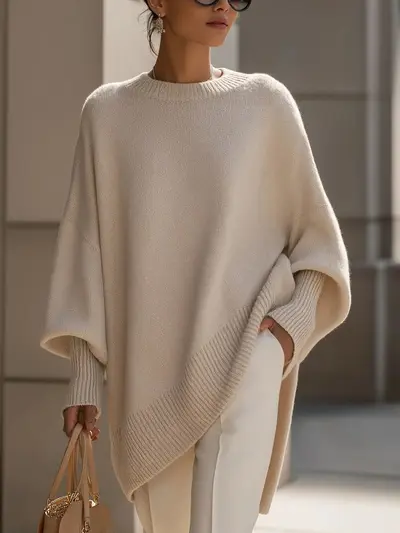 Damen Strickpullover mit Rundhals, locker, einfarbig - 12
