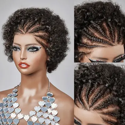 13x4 Front Lace Afro Curly Wig, 100% Human Hair - 3