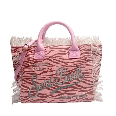Beach Canvas Tote Bag with Tassel Embroidery, Women's Crossbody - 7