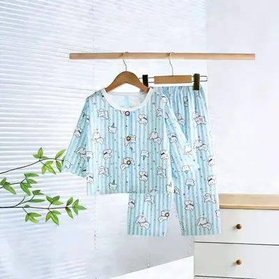 Kids' Cardigan Pajama Set with Three-Quarter Sleeves, Thin Style - 7