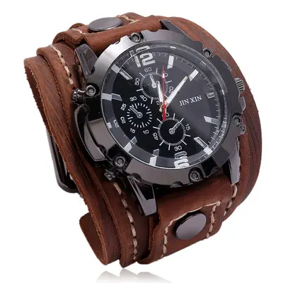 New Fashion Accessory Vintage Handmade Stitched Leather Watch European and American Cross-Border Source Exaggerated Men's Leather Bracelet