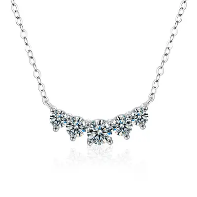 925 Silver Moissanite Necklace, Seven Princess Design, Clavicle Chain - 10