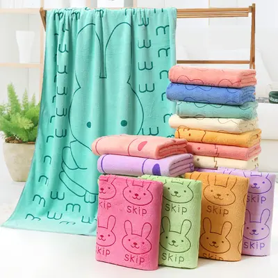 Großhandels-Mikrofaser-Badetuch mit absorbierender Streifenfilm-Kaninchenkopf-Druckmuster Strandtuch für Erwachsene Export-Badetuch weiches und fusselfreies Material