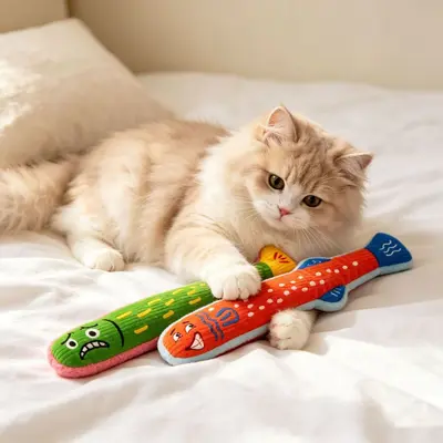 Catnip Crinkle Fish Cat Toy, Bite-Resistant Long Fish-Shaped Plush Pillow - 3
