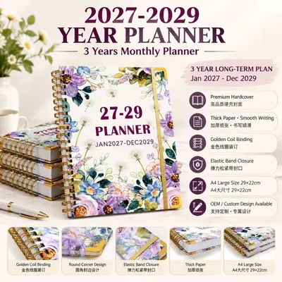 2027-2029 A4 Large Monthly Work Planner Agenda Book and Annual Calendar - 2