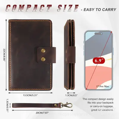 Leather passport organizer, vintage, large capacity, card wallet