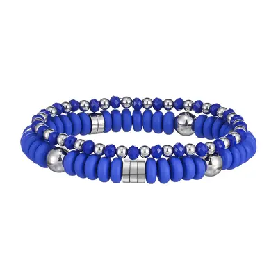Polymer Clay Stretch Bracelet Set with Stainless Steel Spacers, Colorfast - 7