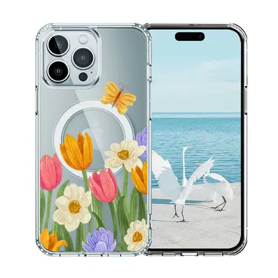 Apple iPhone 16E magnetic case, purple flower pattern TPU+PC - 13